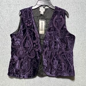 Chicos Purple Witchy Velvet Burnout Embroidery Vest Womens Size 1 Whimsigoth
